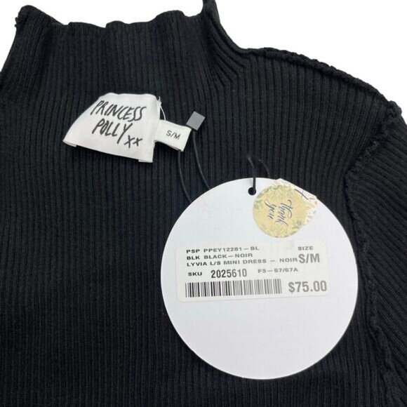 Princess Polly Lyvia Mock Neck Ribbed Long Sleeve Mini Dress In Black S/M - Picture 3 of 6